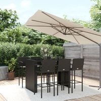 7 Piece Garden Bar Set Black Poly Rattan