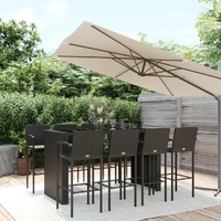 9 Piece Garden Bar Set Black Poly Rattan