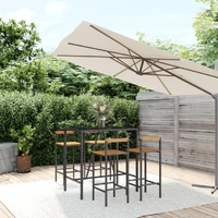 5 Piece Garden Bar Set Black Poly Rattan& Solid Wood Acacia