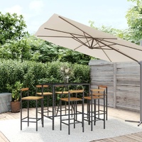 7 Piece Garden Bar Set Black Poly Rattan& Solid Wood Acacia