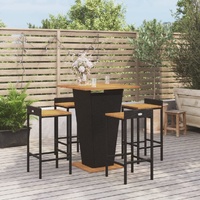 5 Piece Garden Bar Set Black Poly Rattan&Solid Wood Acacia