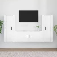 3 Piece TV Cabinet Set High Gloss White Engineered Wood