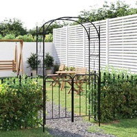 Garden Arch with Gate Black 108x45x235 cm Steel