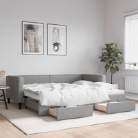 Daybed with Trundle&Drawers without Mattress Light Grey 90x190 cm