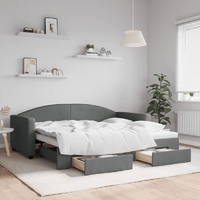 Daybed with Trundle&Drawers without Mattress Dark Grey 90x190 cm