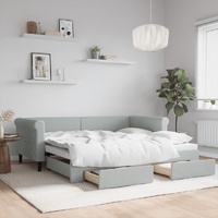 Daybed with Trundle&Drawers without Mattress Light Grey 90x190 cm