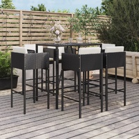 7 Piece Garden Bar Set with Cushions Black Poly Rattan