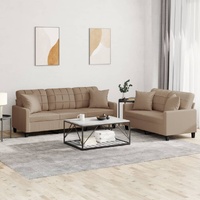 2 Piece Sofa Set with Pillows Cappuccino Faux Leather