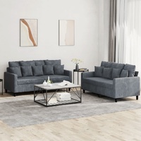 2 Piece Sofa Set with Cushions Dark Grey Velvet