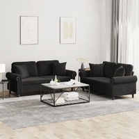 2 Piece Sofa Set with Pillows Black Velvet