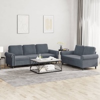 2 Piece Sofa Set with Cushions Dark Grey Velvet