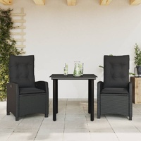 3 Piece Garden Dining Set with Cushions Black Poly Rattan