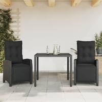 3 Piece Garden Dining Set with Cushions Black Poly Rattan