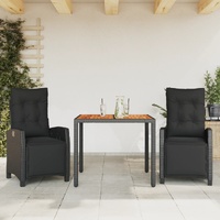 3 Piece Garden Dining Set with Cushions Black Poly Rattan