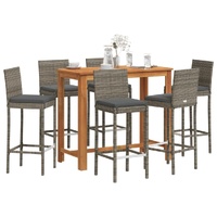 7 Piece Garden Bar Set Grey Solid Wood Acacia and Poly Rattan