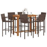 7 Piece Garden Bar Set Brown Solid Wood Acacia and Poly Rattan