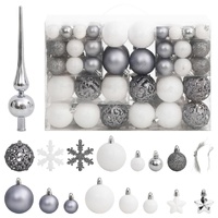 111 Piece Christmas Bauble Set White and Grey Polystyrene