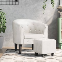 Tub Chair with Footstool White Faux Leather