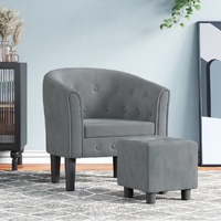 Tub Chair with Footstool Dark Grey Velvet