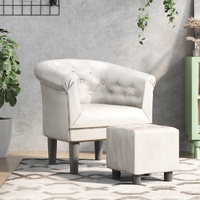 Tub Chair with Footstool White Faux Leather