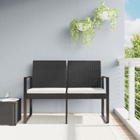 2-Seater Garden Bench with Cushions Black PP Rattan