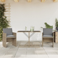 3 Piece Bistro Set with Cushions Mix Beige Poly Rattan