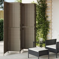 Room Divider 5 Panels Grey Poly Rattan