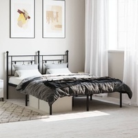 Metal Bed Frame without Mattress with Headboard Black 135x190 cm