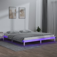 LED Bed Frame without Mattress White 135x190 cm Solid Wood