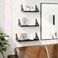 3 Piece Wall Shelf Set Black Engineered Wood