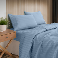 KENSINGTON 1200TC COTTON SHEET SET IN STRIPE-DOUBLE - CHAMBRAY(BLUE)