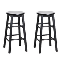 2x Bar Stools Round Chairs Wooden Black