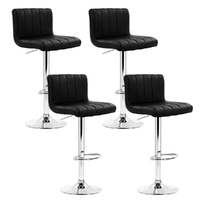 4x Bar Stools Gas Lift Leather Black