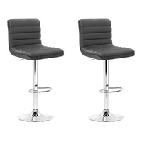 2x Bar Stools Padded Leather Gas Lift Grey