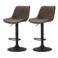 2x Bar Stools Gas Lift Vintage Leather Brown