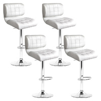 4x Bar Stools Gas Lift Leather Padded White