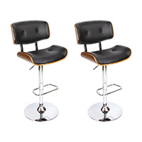 2x Bar Stools Gas Lift Leather Black