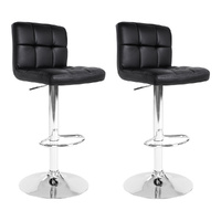 2x Bar Stools Leather Gas Lift Black