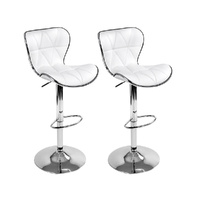 2x Bar Stools Gas Lift Leather Seat White