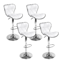 4x Bar Stools Gas Lift Leather Seat White