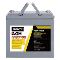 AGM Deep Cycle Battery 12V 75Ah Box Portable Solar Caravan Camping