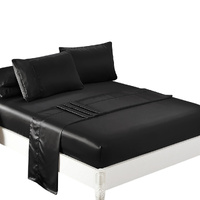  Silky Satin Sheets Fitted Double Black