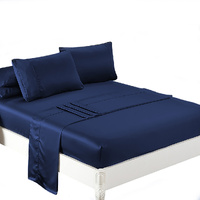  Silky Satin Sheets Fitted King Blue