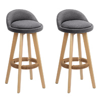 2x Bar Stools Padded Linen Wooden Grey