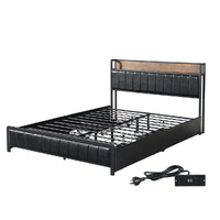  Queen Bed Frame PU 4 Drawer USB Charge