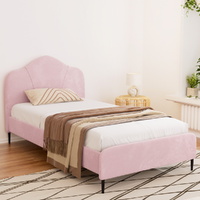 Bed Frame King Single Size Velvet Pink