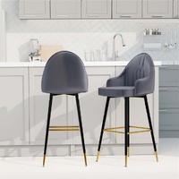  Velvet Swivel Bar Stools x 2 Grey