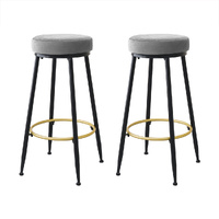  2x Bar Stools Barstools Velvet Grey