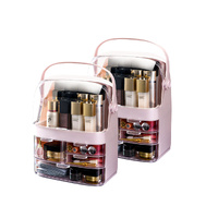 2X 3 Tier Pink Countertop Makeup Cosmetic Storage Organiser Skincare Holder Jewelry Storage Box with Handle