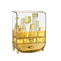 3 Tier Golden Yellow Multifunctional Countertop Cosmetic Storage Makeup Perfume Skincare Display Stand Shelf Drawer Type Organiser